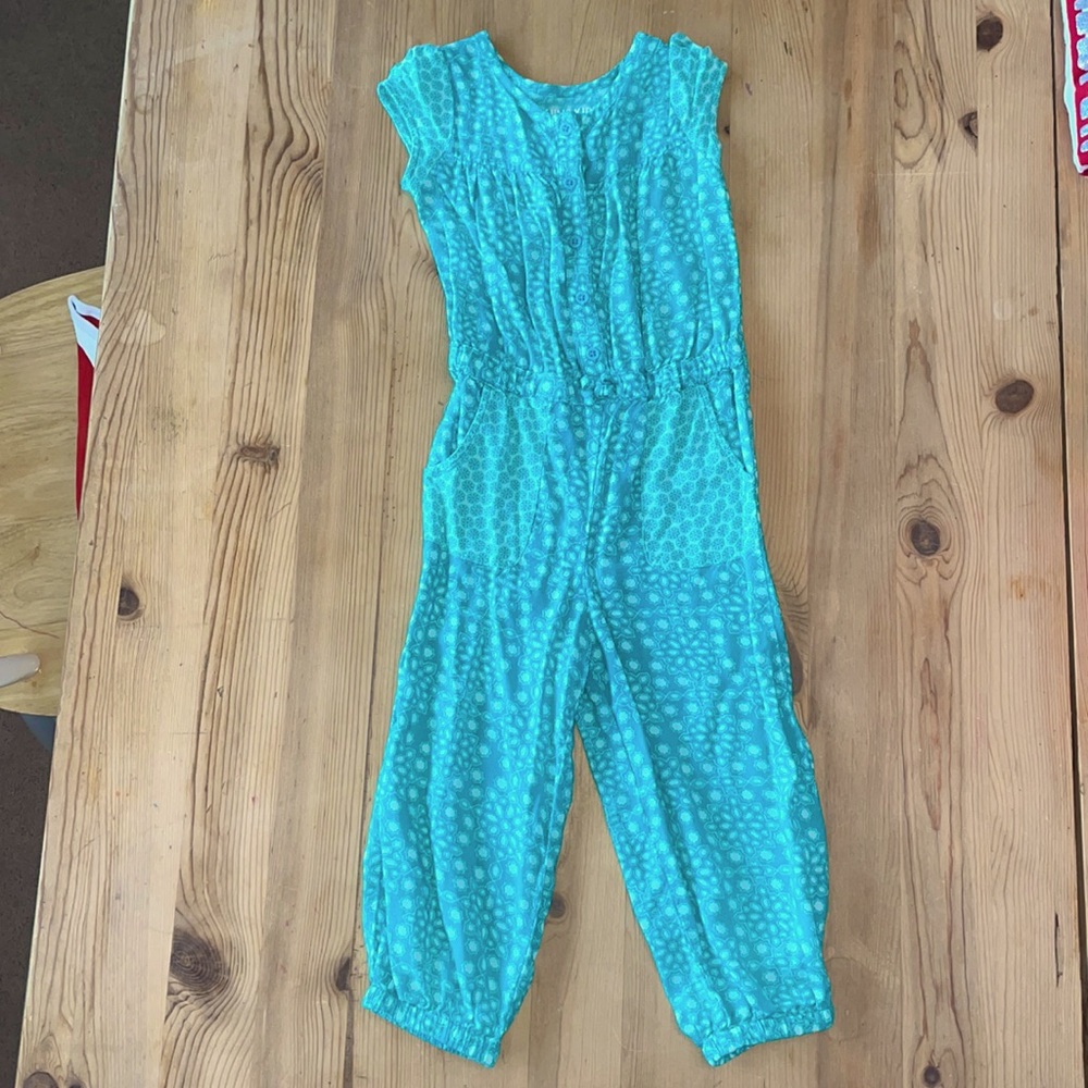 Soft Seafoam Green/ Teal  jumper romper. Princess Jasmine ish. Cute on. 3T